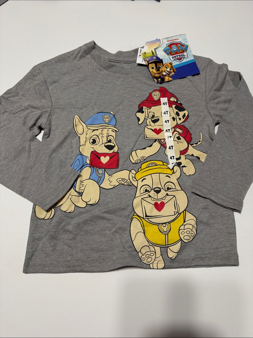 Paw Patrol Grey Long Sleeve Tee with Red Blue Yellow Character Print